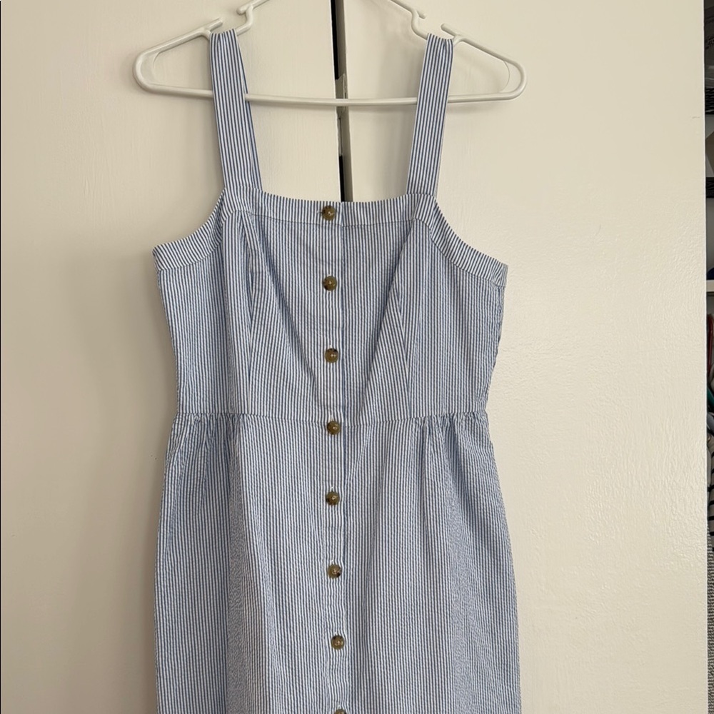 Blue Seersucker Button-Down Dress